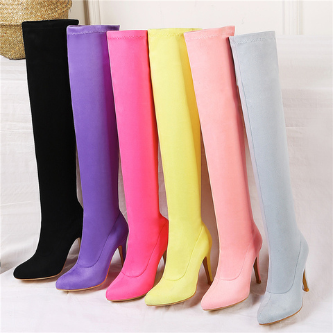 2022 Plus Size 32-48 Women Fetish Over The Knee Boots 9.5cm High Heels Stiletto Purple Yellow Long Thigh Booties Peach Red Shoes ► Photo 1/6