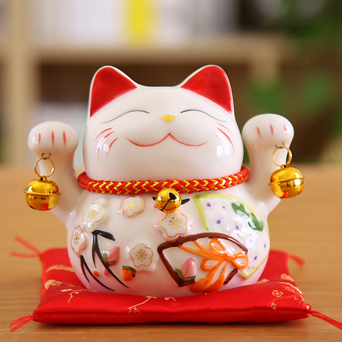 5 inch Maneki Neko Lucky Cat Ornament Ceramic Fortune Cat Statue Home Decorative Gift Feng Shui Beckoning Cat Piggy Bank ► Photo 1/6