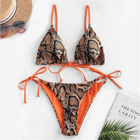 Sexy Snake Print Bikini 2022 Women Lace Up Bandage Bikinis Push Up Thong Swimsuit Female Bathers Bathing Suit Swimwear Biquini ► Photo 1/6