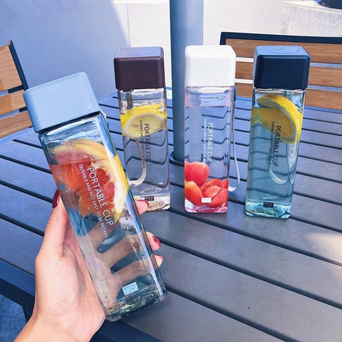 New Square Water Bottle Plastic Sport Scrub Leak Proof Drinking My Bottle Portable Fashion Drinkware Tour Bottles ► Photo 1/6