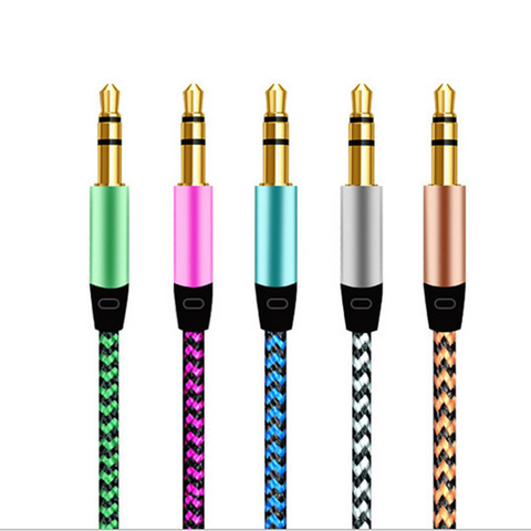 Car Aux Cord 1m Nylon Jack Audio Cable 3.5 mm to 3.5mm Aux Cable Male to Male Cloth Audio Aux Cable Gold Plug for iphone speaker ► Photo 1/5