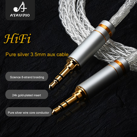 ATAUDIO Pure Silver 3.5mm Aux Cable Hi-END Headphones Speaker MP3 3.5 Jack Cord ► Photo 1/6