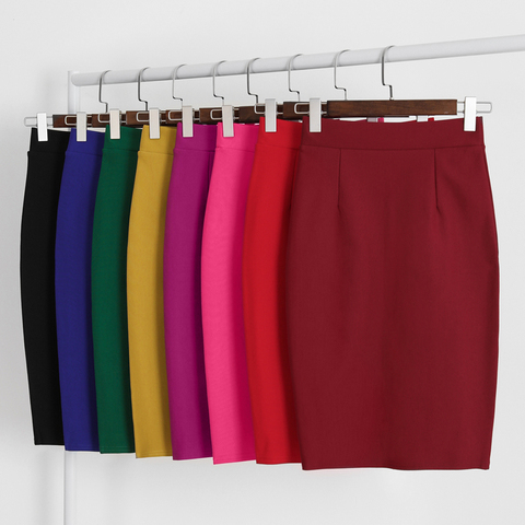8 Colors back split formal bodycon skirts womens 2022 knee length elastic high waist pencil midi office skirt black blue c102 ► Photo 1/6