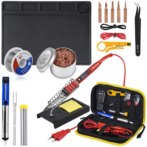JCD Electric soldering iron temperature adjustable 220V 80W Welding repair tools kit with ESD Heat Insulation Working Mat solder ► Photo 1/6