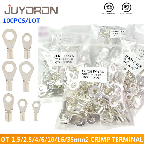 100pcs Non-Insulated Ring Fork OT-1.5 2.5 Terminals Tin-Plated Copper Terminals Assortment Kit Cable Wire Connector Crimp Spade ► Photo 1/6