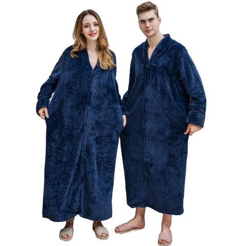 Autumn&winter new zipper shellfish velvet bathrobe plus increase nightgown men women thickening pajamas flannel home service ► Photo 1/6