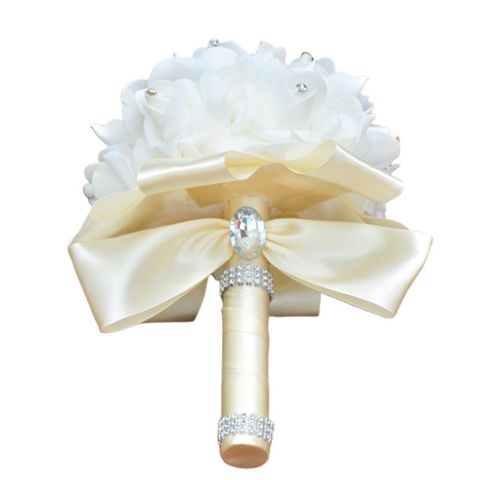 Korean Style Wedding Bridal Bouquet Artificial Flower PE Foam Roses With Faux Crystal Rhinestone Ribbons for Party Church Decor ► Photo 1/6