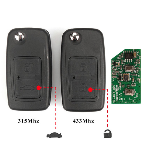 jingyuqin For Chery Tiggo 3 Vortex Tingo 2 Button Flip Remote Key Control 315Mhz or 433Mhz Auto Key Remote Fob ► Photo 1/6