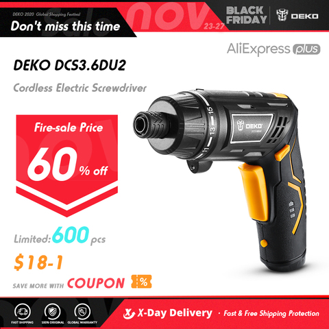 DEKO DCS3.6DU2-S2 Cordless Electric Screwdriver Rechargeable Power Screwdriver Twistable Handle Wireless LED Torch Household DIY ► Photo 1/6