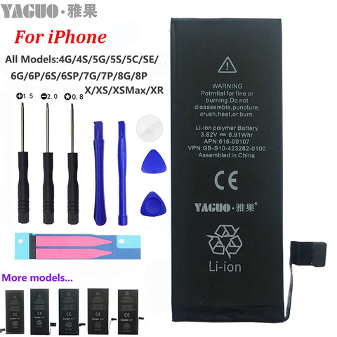 100% New Original Phone Battery For Apple iPhone 4 4S 5 5S 5C SE 6 6S 7 8 Plus X XS MAX XR Real Capacity 0 Cycle Free Tools Kit ► Photo 1/6