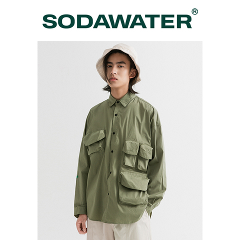 SODAWATER Men Harajuku Shirt 2022 Autumn Long Sleeve Shirt Male Oversized Hip Hop Shirts With Multi-Pockets Men Streetwear 2100W ► Photo 1/6