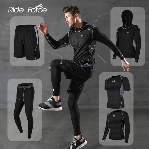 5 Pcs/Set Men's Tracksuit Gym Fitness Compression Sports Suit Clothes Running Jogging Sport Wear Exercise Workout Tights ► Photo 1/6