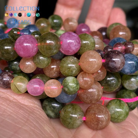 Natural Stone Colorful Tourmaline Jades Spacer Loose Round Beads For Jewelry Making 4-10mm Diy Bracelets Accessories 15