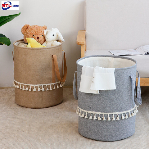 Braided Jute Cloth Laundry Basket Cotton Linen dirty clothes foldable storage Basket Kids Toys Sundries Organizer For Home ► Photo 1/6