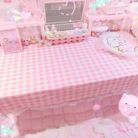 Cartoon Pink Plaid With Lace Edge Cloth Computer Laptop Mat Modern Home Party Decorative Tablecloth Cover for Girls 5208 ► Photo 1/2