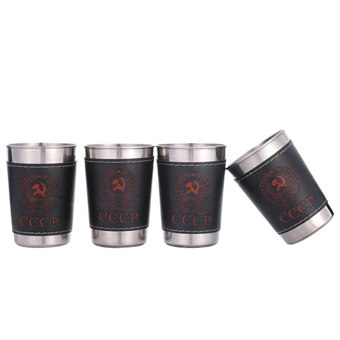 Vodka Cup 304 PU holster Russia Stainless Steel Mini Wine Tumbler Portable Personalized 4pcs 30ml/75ml/170ml Shot Glass Set ► Photo 1/6