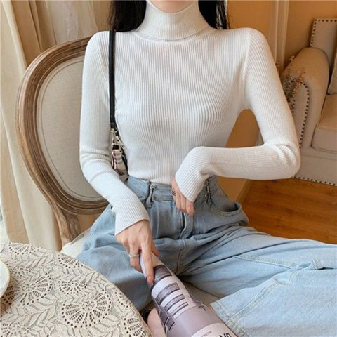 Women's Turtleneck Knitted Sweater Winter 2022 Casual Solid Long Sleeve Jumper Fashion Candy Color Slim Stretch Female Pullovers ► Photo 1/6