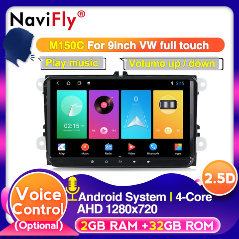 NaviFly Android 9inch Screen 2din Car Radio multimedia gps for Skoda seat Volkswagen VW Passat CC Golf B6 Polo with wifi RDS ► Photo 1/6