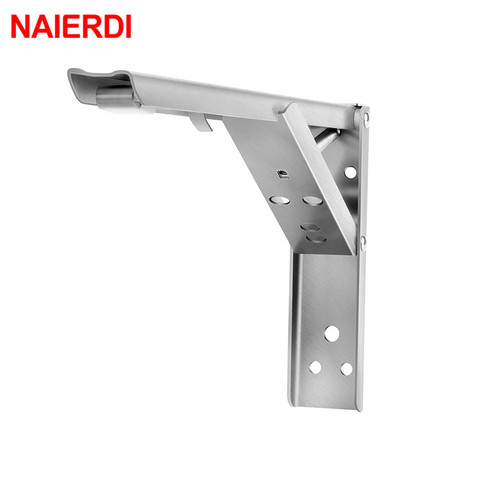 NAIERDI 2PCS Stainless Steel Folding Triangle Bracket Shelf Support Adjustable Shelf Holder Wall Mounted Bench Table Shelf ► Photo 1/6