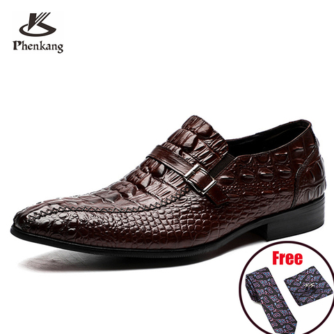 Phenkang mens formal shoes genuine leather crocodile oxford shoes for men black wedding shoes slipon leather  dress shoes 2022 ► Photo 1/6