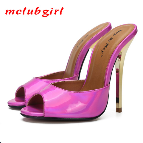 Mclubgirl  Fake Mother 37-48 Large Super High Heel Women's Cool Slippers Through  Substitute Women Pumps Sexy Fashion Shoes ZQJ ► Photo 1/6