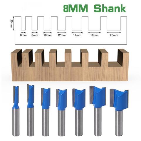 8mm Shank Straight Woodworking Router Bit Set Carpenter Milling Cutter 6/8/10/12/14/18/20mm Cutting Diameter ► Photo 1/6