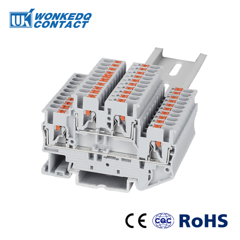 Din Rail Terminal Block PTTB-2.5  Electrical Wiring Connectors Double Layer Spring Connection Conductors 10pcs Terminal strips ► Photo 1/6