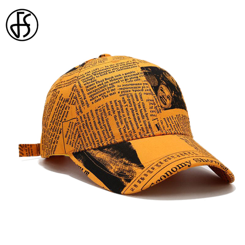 FS Winter Retro Newspaper Pattern Cappellino Baseball Cap Trendy Yellow Pink Hip Hop Hats For Men Women Gorras Para Hombre ► Photo 1/6