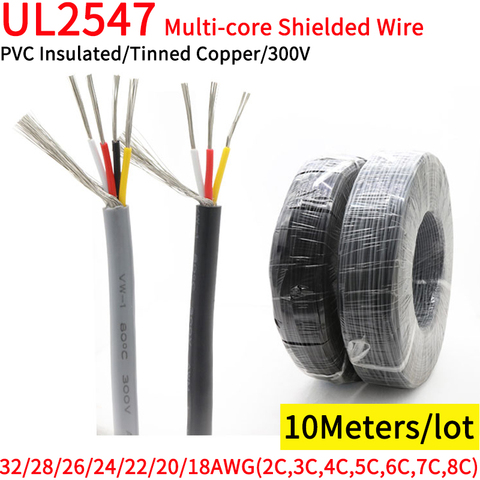 10M 32 30 28 26 24 22 20 18 AWG UL2547 Shielded Wire Channel Audio 2 3 4 5 6 7 8 Cores Headphone Control Copper Signal Cable ► Photo 1/1