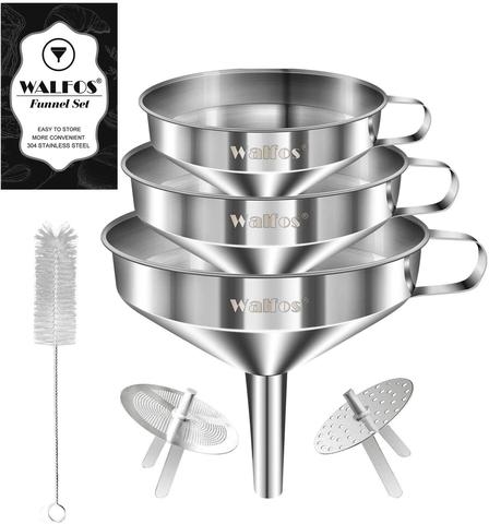 WALFOS Stainless Steel Funnel Kitchen Set 3 Pack With Cleaning Brush And Removable Strainer Filter For Transferring Of Liquid ► Photo 1/6