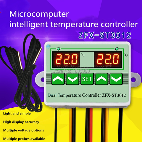 1pcs ZFX-ST3012 AC110-220V DC 12V 24V microcomputer electronic temperature controller switch dual temperature control Dual Probe ► Photo 1/4