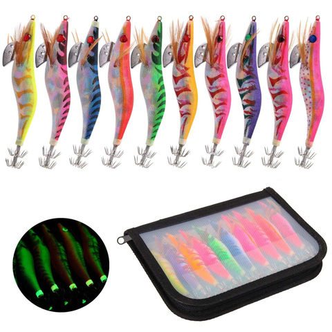 10Pcs Fishing Lure Lead Sinker Squid Jig Hook Wooden Shrimp Artificial Fishing Lures Octopus Cuttlefish Shrimp Hard Fishing Bait ► Photo 1/6
