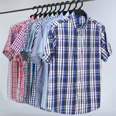 5XL 6XL 7XL 8XL 10XL Men's Plus Size Shirts Fashion casual classic style 100% cotton Comfortable Plaid Short Sleeve Shirt male ► Photo 1/6