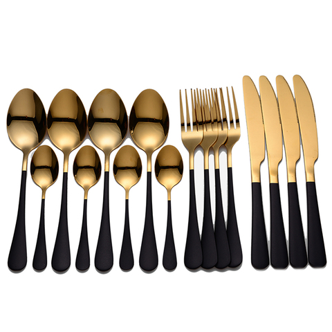 Tablewellware Golden Cutlery Set 16Pcs Tableware Stainless Steel Cutlery Fork Spoon Knife Set Cutlery Box Dinnerware Kitchen Set ► Photo 1/6