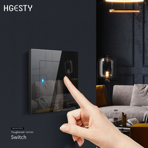 1 2 3 4 Gang 1 2 Way Switch Press Button Black Mirror Light Switch Any Click Point Control Wall Switch Panel With Led Indicator ► Photo 1/6