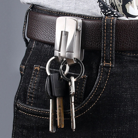 Luxury 304 Stainless Steel Men Belt Car Keychain Double Hook Waist Hanging Key Ring Holder Keychain Buckle Fathers Day Best Gift ► Photo 1/6