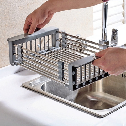 Telescopic Stainless Steel Dish Drying Rack Drain Basket Sink Organizer Kitchen