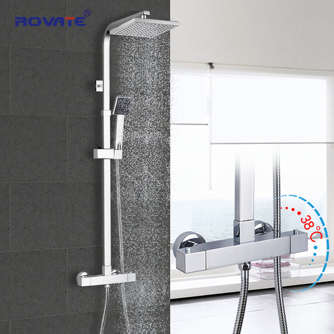 ROVATE Bathroom Thermostatic Shower Set, Constant Temperature Control Bath Faucet Shower System,Brass Chrome ► Photo 1/6