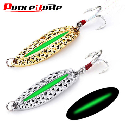 Metal Luminous Spinner Spoon Fishing Lures 7g 10g 15g Night Tackle Sequins Bait Noise Paillette With Feather Treble Hook Pesca ► Photo 1/6