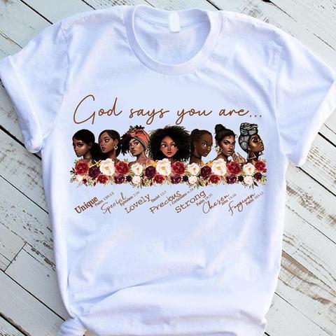 God says you are black girl is beutiful magic t shirt women fashion graphic t shirts black lives matter Juneteenth tshirt tops ► Photo 1/6