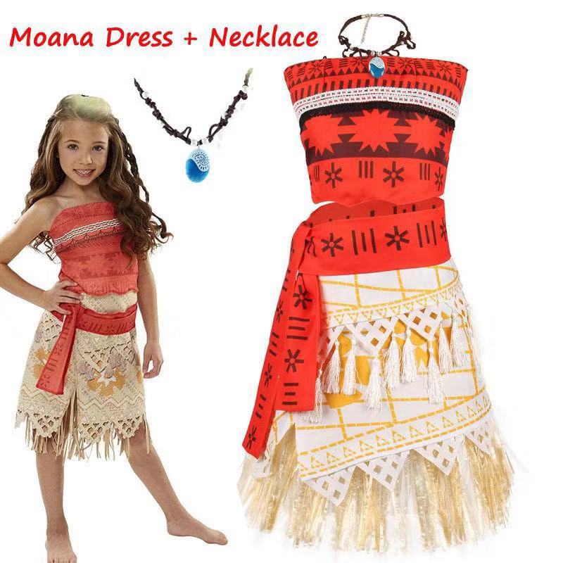 Buy Online Adult Kids Cosplay Vaiana Moana Princess Costume Dress Necklace Wig Girl Halloween Party Moana Dress Costume Cosplay Alitools