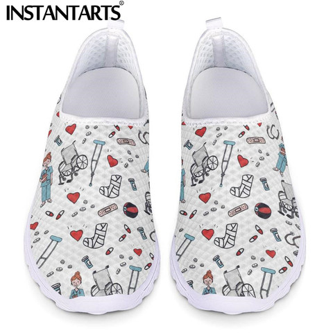 INSTANTARTS Brand Design Premium Sketch Physio Women Mesh Flats Nurse Shoes Woman Slip on Super Light Sneaker Zapatos de Mujer ► Photo 1/6