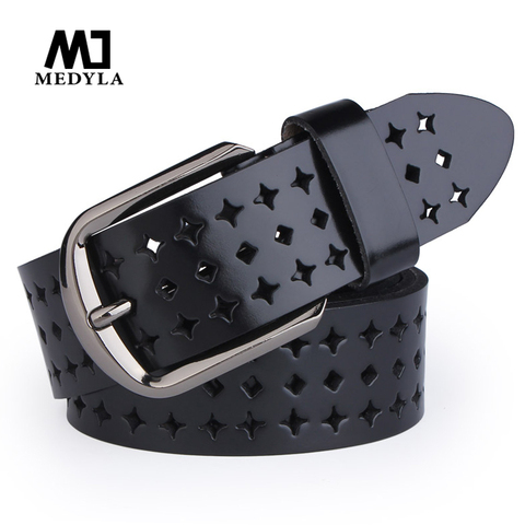 MEDYLA woman Belts Hot Sale Hk Cutout Strap Female Genuine Leather Cowhide Belt Hollow Out belts for lady jeans waistband ► Photo 1/6