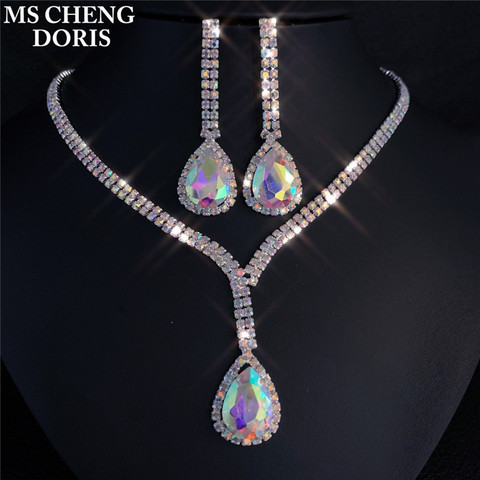 AB Color Jewelry Sets Water Drop Earrings Jewelry Set Rhinestones For Women Pendant Necklace/Earrings Wholesale ► Photo 1/5