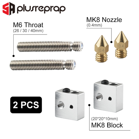 2PCS 0.4mm Extruder Nozzle+2PCS 1.75mm M6 Throat Tube+2PCS Heater Block for MK8 Anet A8 Extrusion J-head 3D Printer Parts ► Photo 1/4