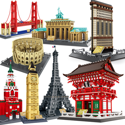 City Architecture model building blocks studio Temple Taj Mahal Big Ben Eiffel Tower London New York Germany construction toys ► Photo 1/6