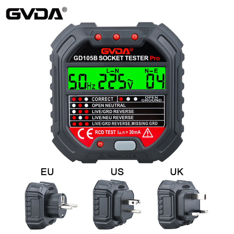 GVDA Socket Tester Outlet Detector Circuit Breaker Finders Ground Zero Line US UK EU Plug Polarity Phase Check Instruments ► Photo 1/1