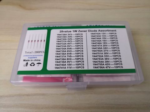 1Box 280PCS=28Value*10pcs Zener Didoe kit 1W 3.3V to 47V (3.6/3.9/4.3/4.7/5.1/5.6/6.2/6.8/7.5/8.2/9.1/10/11/12/13/15/16/18/20/.. ► Photo 1/3