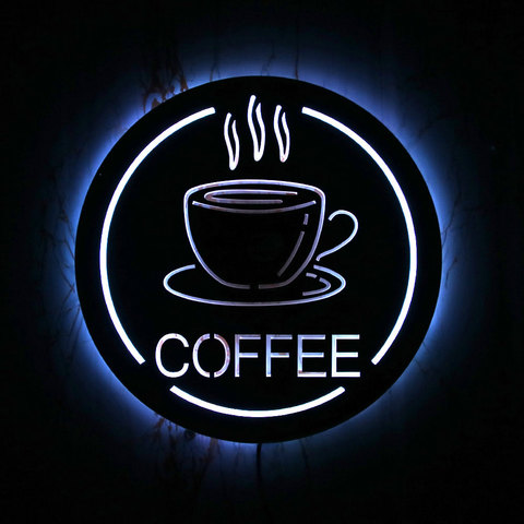 Coffee Station Shop LED Lighting Sign Wall Mirror Home Decor Cafe House Novelty Wall Lights Business Open Sign Gift For Barista ► Photo 1/6