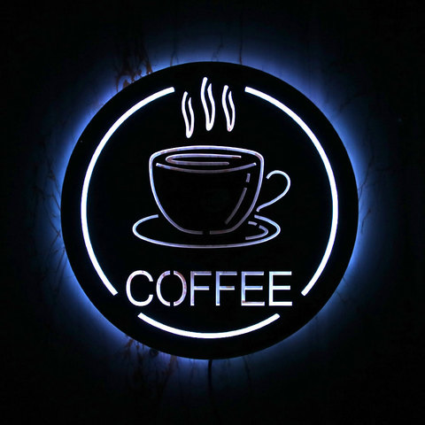 Coffee Station Shop LED Lighting Sign Wall Mirror Home Decor Cafe House Novelty Wall Lights Business Open Sign Gift For Barista ► Photo 1/6